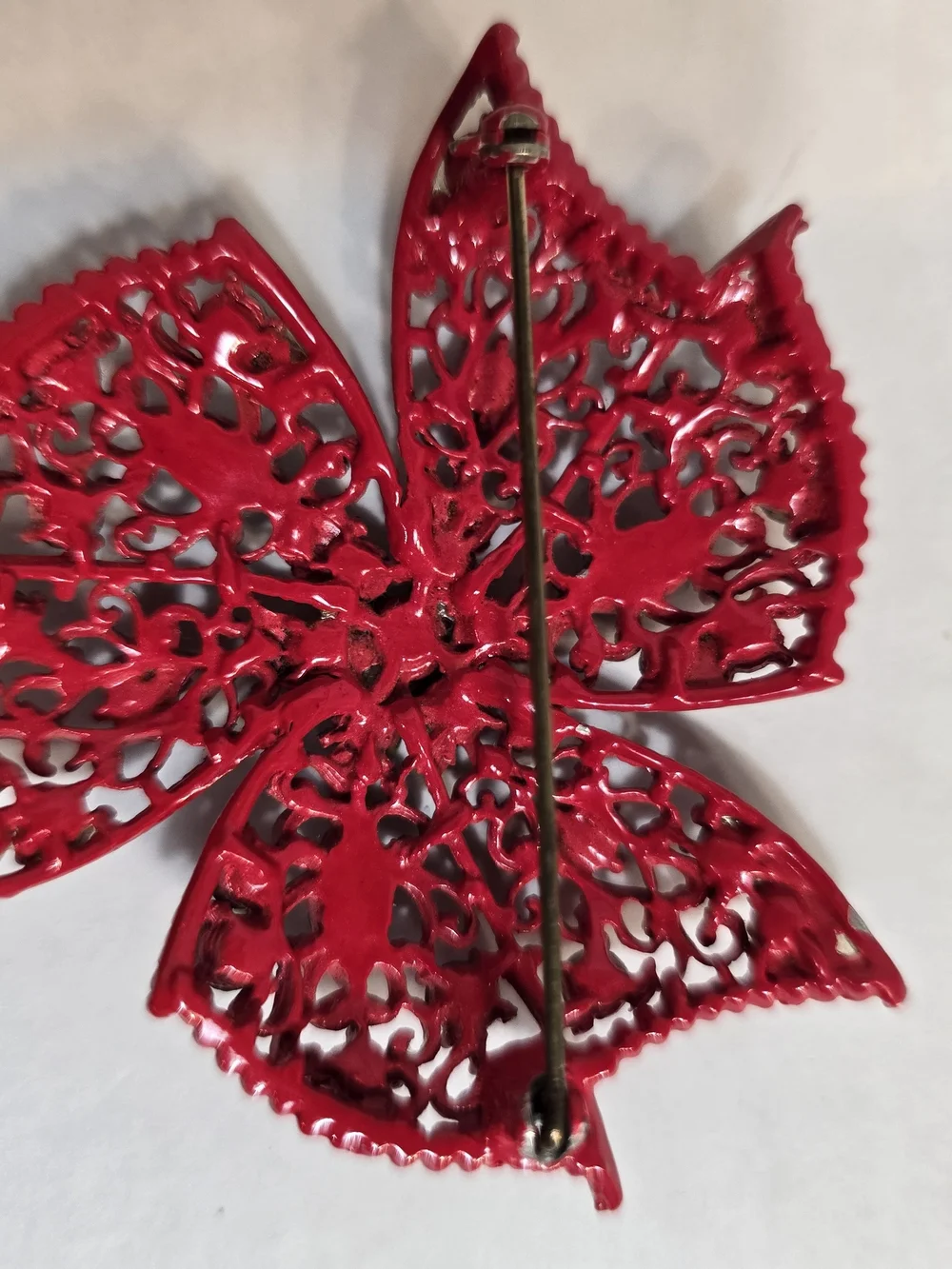 Red Crystal Filigree Floral Brooch - Women's Jewelry